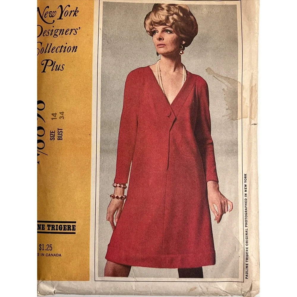 1967 Pauline Trigere McCalls N.Y. Designers Pattern Cut Complete Size 14 Bust 34